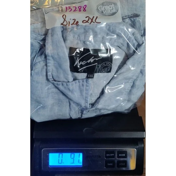 VICTOR Men Size 2XL Blue Dye 100% LINEN Long Sleeve Button Shirt Made In Spain - Picture 14 of 14